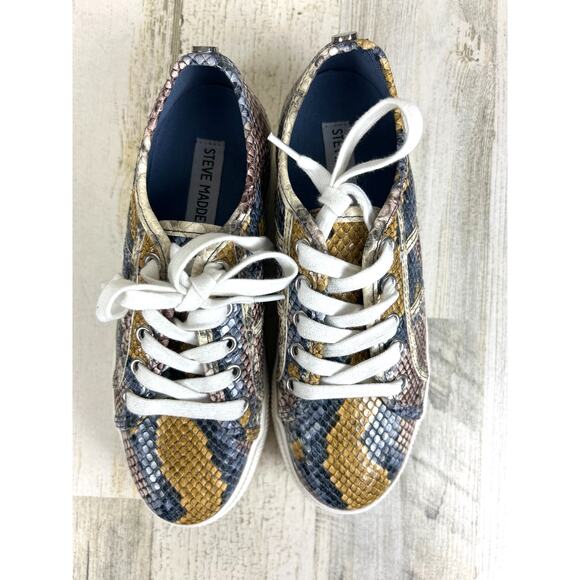 Steve Madden Women’s 6.5 Emmi Platform Leather Multicolor Snakeskin Sneakers NEW - Picture 2 of 9